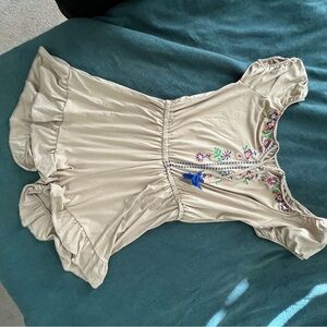 Women's Beige Embroidered Tie-Front Romper